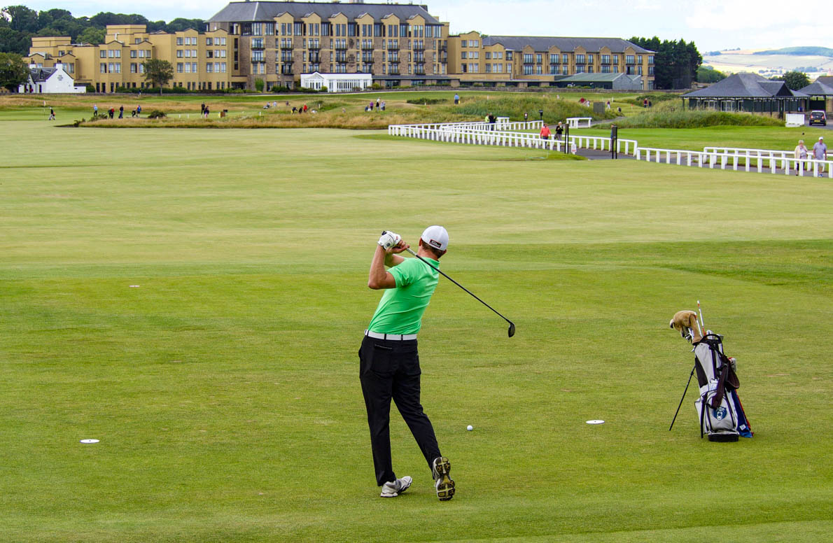 Golfing at the renowned Old Course in St. Andrews, Scotland