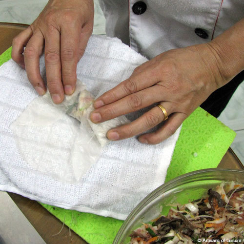 making spring rolls