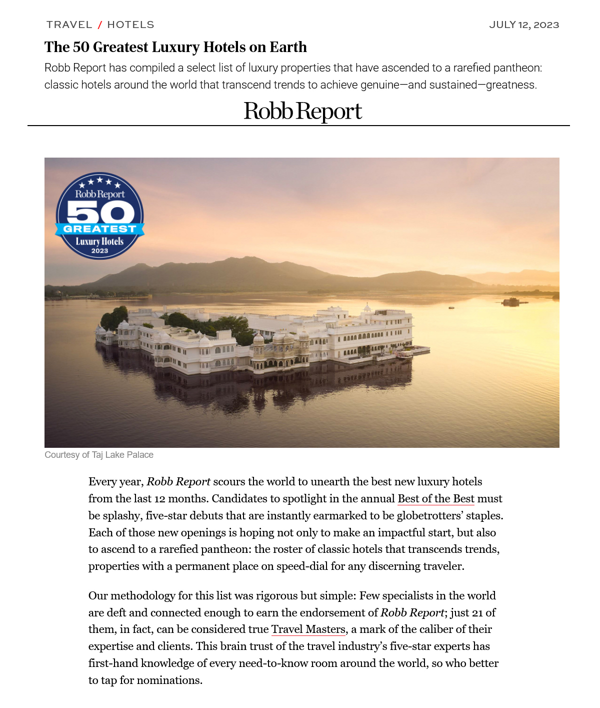 Robb Report 50 Best Luxury Hotels