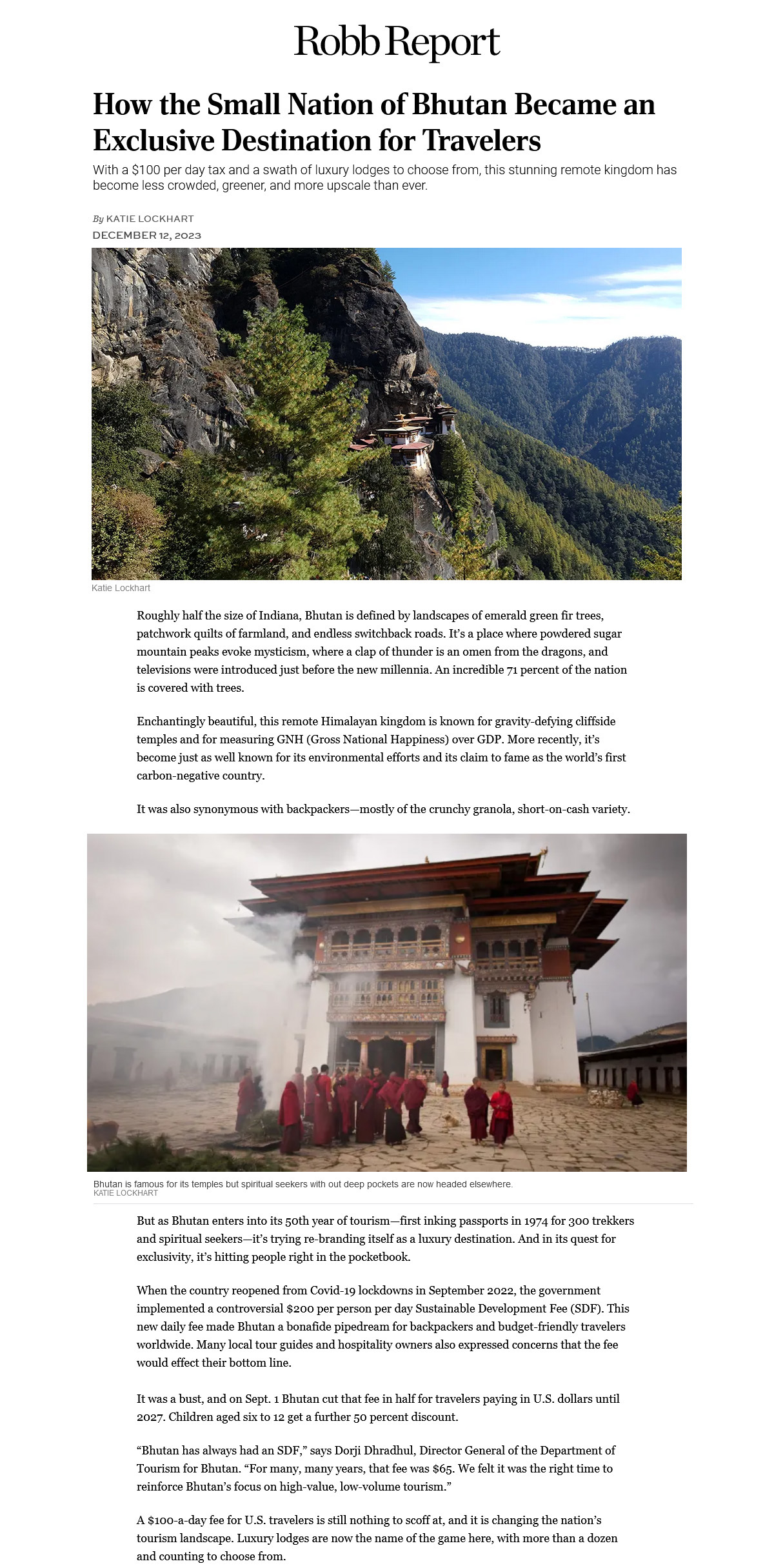 Robb Report: How Bhutan Became an Exclusive Destination