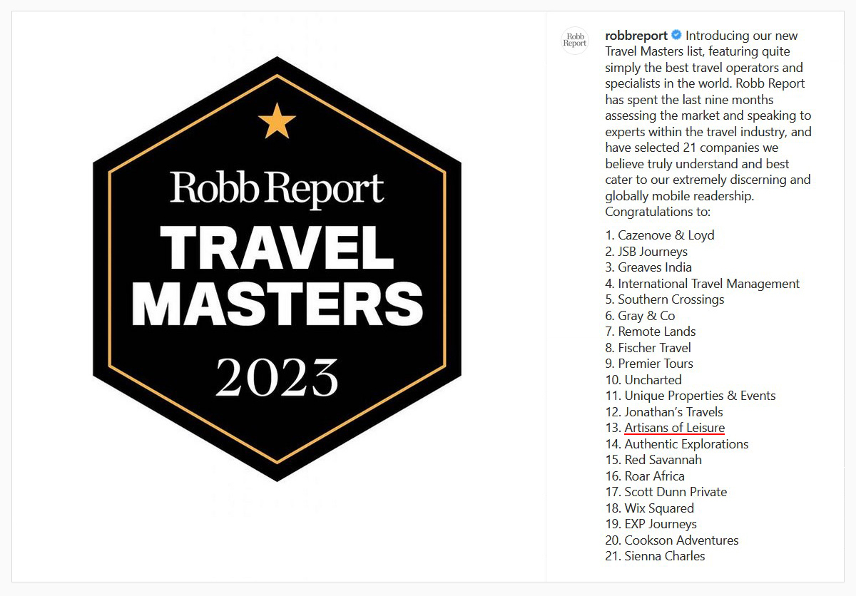 Robb Report Travel Masters 2023