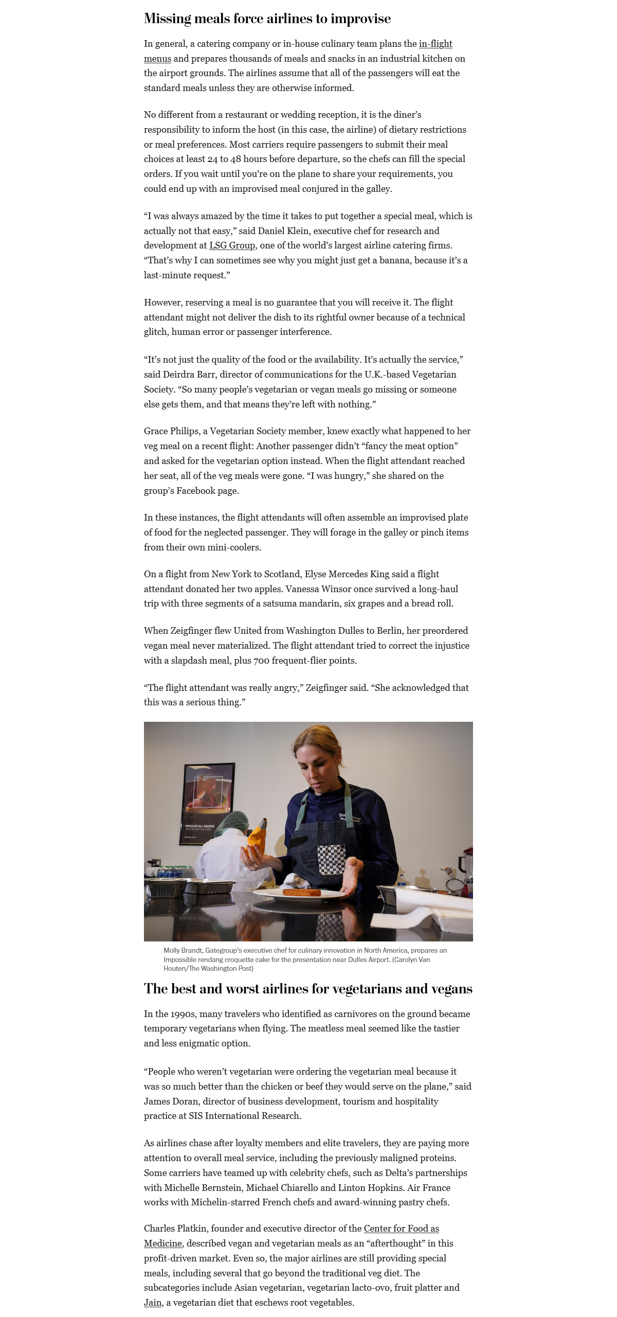 Washington Post: In-flight vegetarian meals, April 2024