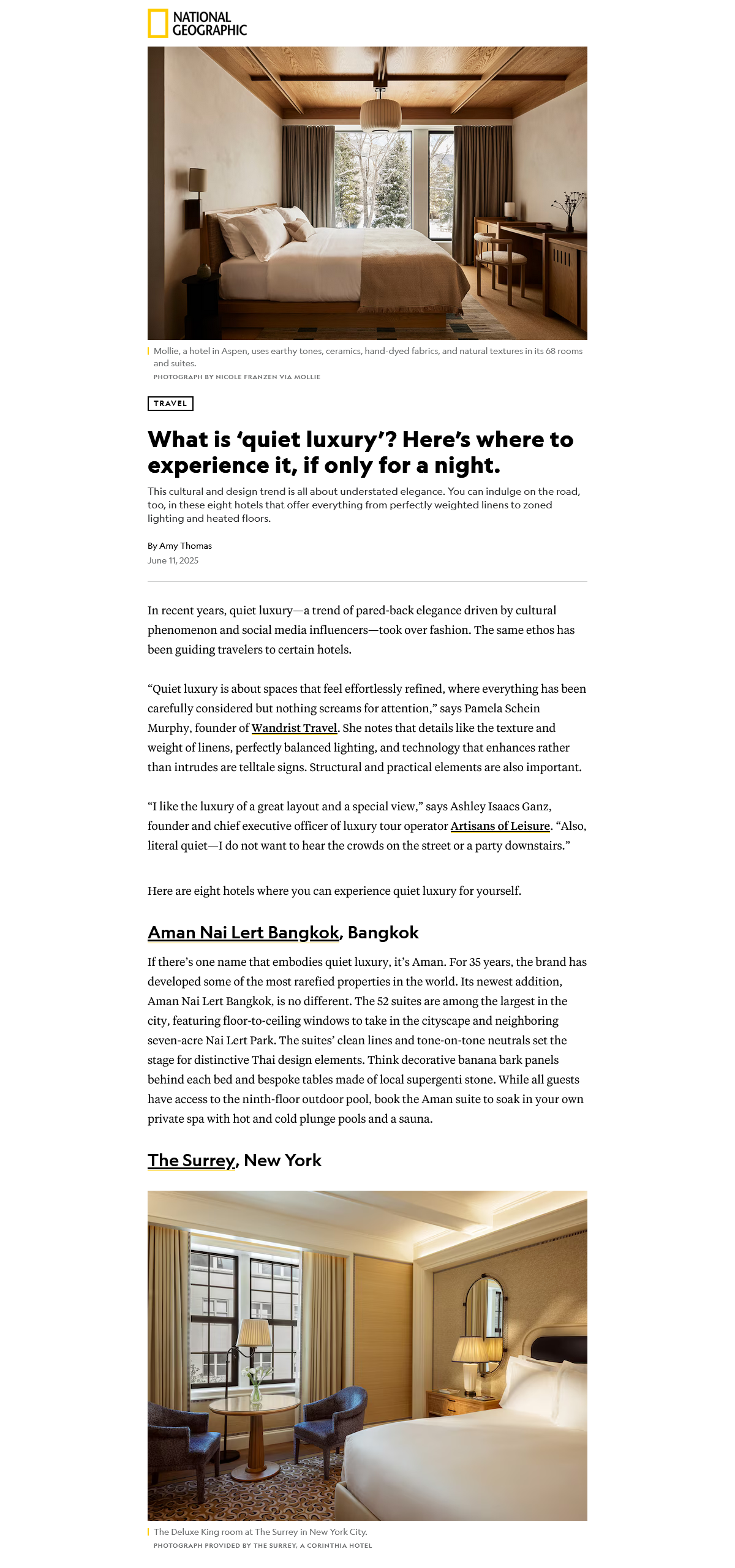 National Geographic, Quiet luxury hotels, Artisans of Leisure